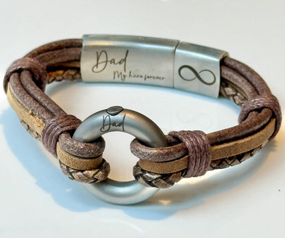 Brown Mixed Leather Urn Bracelet for Ashes