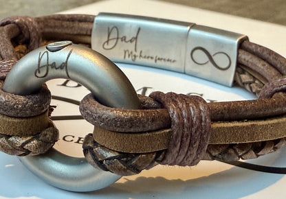 Brown Mixed Leather Urn Bracelet for Ashes