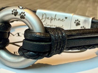 Black Mixed Leather Urn Bracelet for Ashes