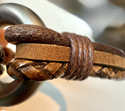 Brown Mixed Leather Urn Bracelet for Ashes