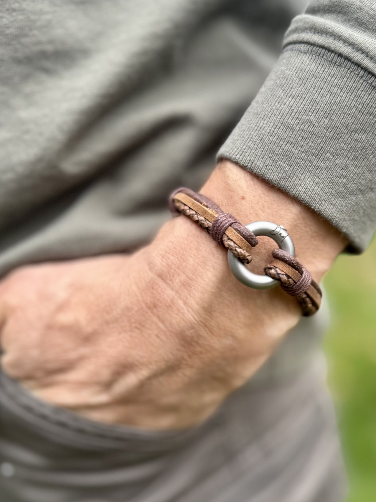 Brown Mixed Leather Urn Bracelet for Ashes
