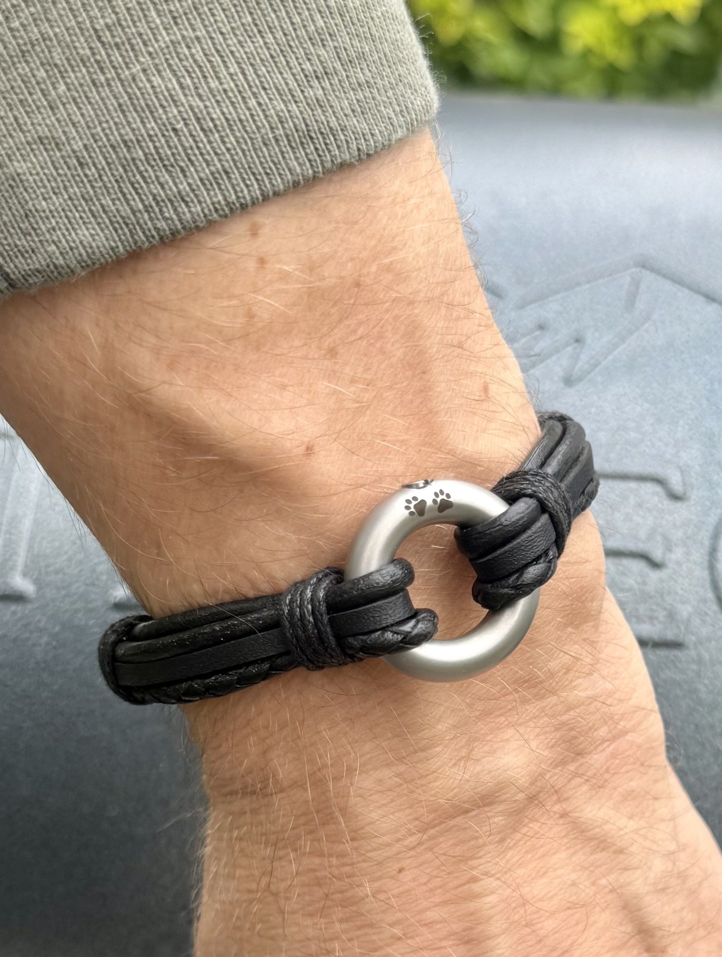 Black Mixed Leather Urn Bracelet for Ashes