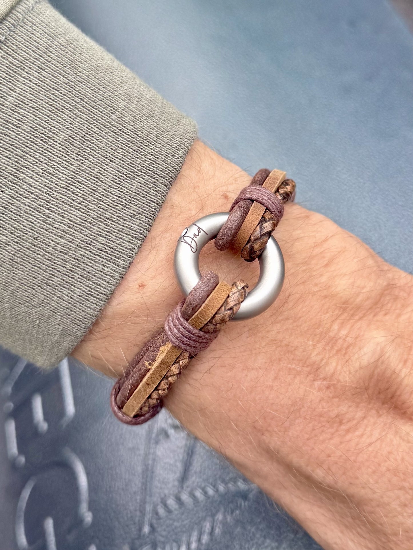 Brown Mixed Leather Urn Bracelet for Ashes