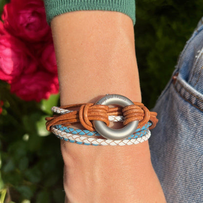 Blue, White and Brown Round Urn Bracelet for Ashes