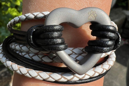 Black and White Heart Urn Bracelet for Ashes