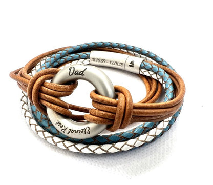 Blue, White and Brown Round Urn Bracelet for Ashes